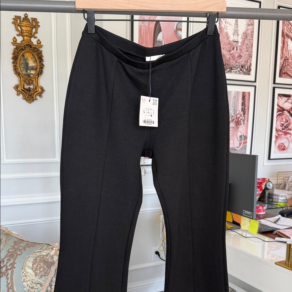 Zara Black Flared Knit Pants size Large - Picture 5 of 9
